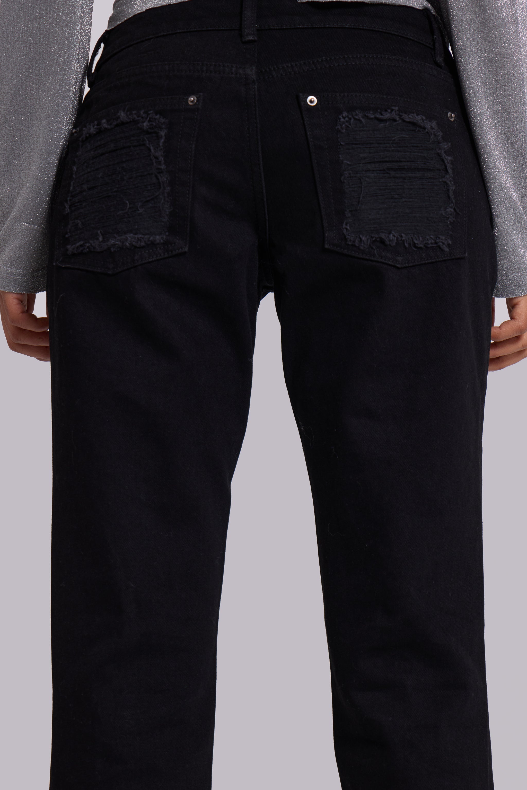 Zain Shredded Bootcut Jeans in Black