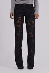 Zain Shredded Bootcut Jeans in Black