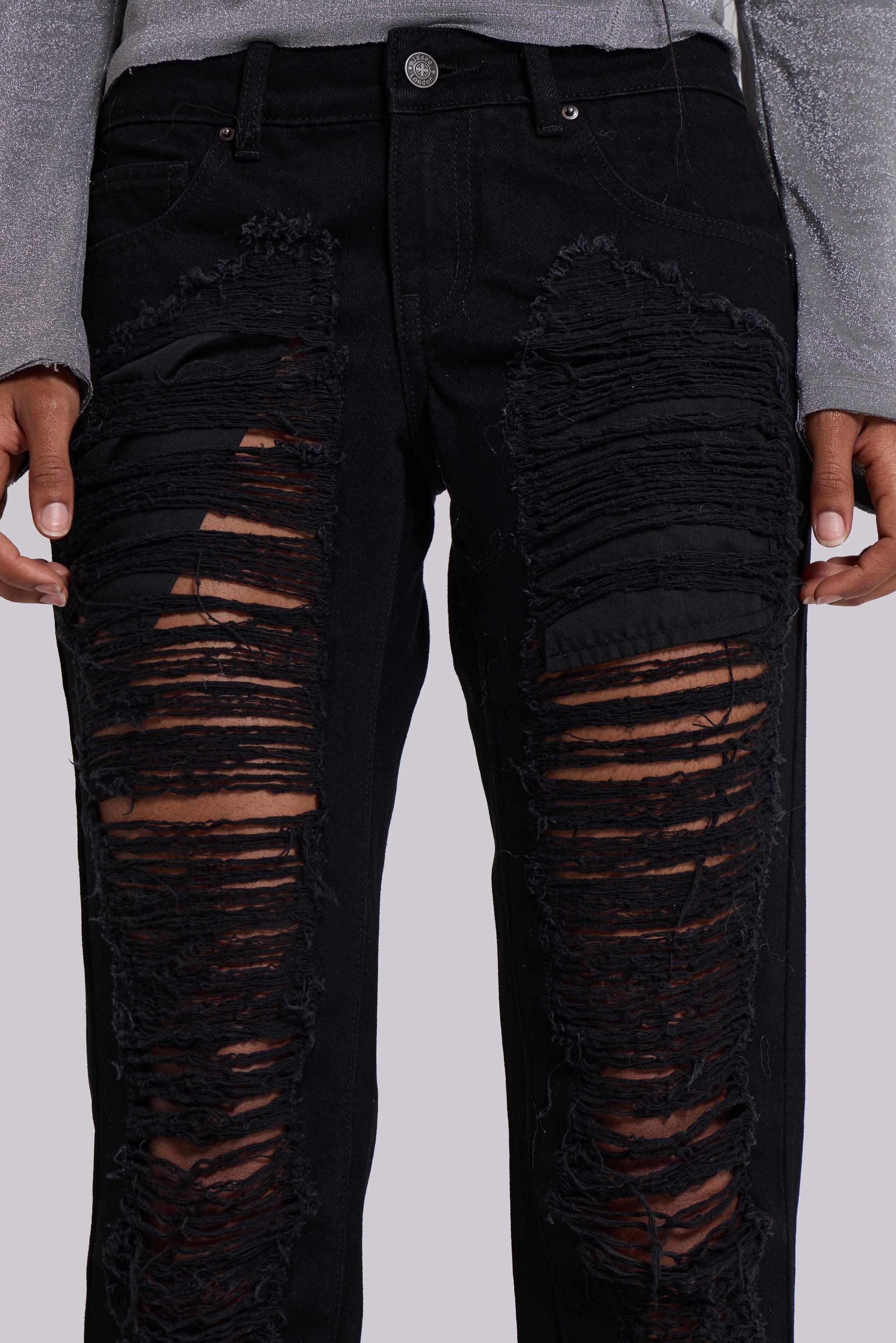 Zain Shredded Bootcut Jeans in Black