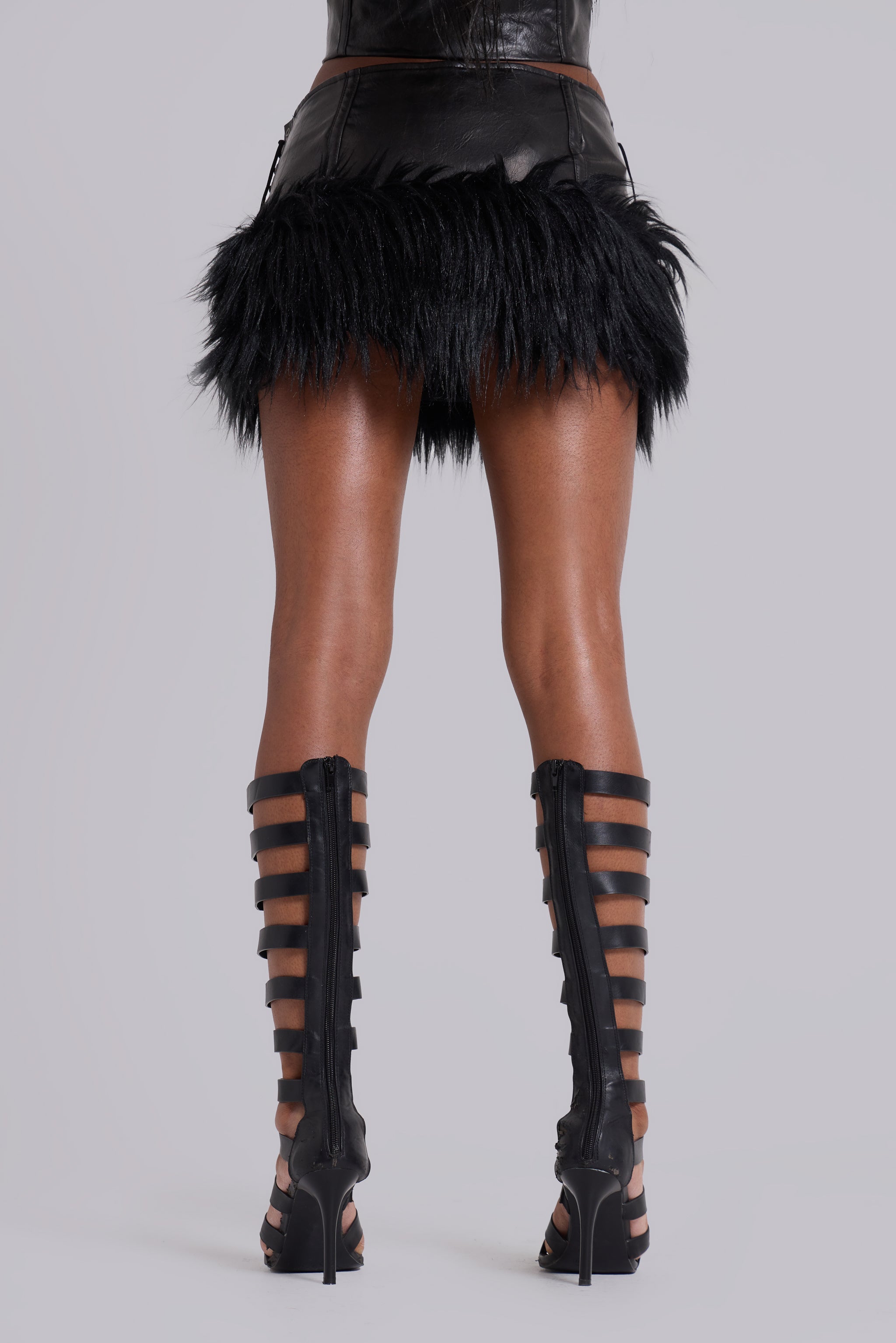 Viera Faux Fur and Leather Mini Skirt