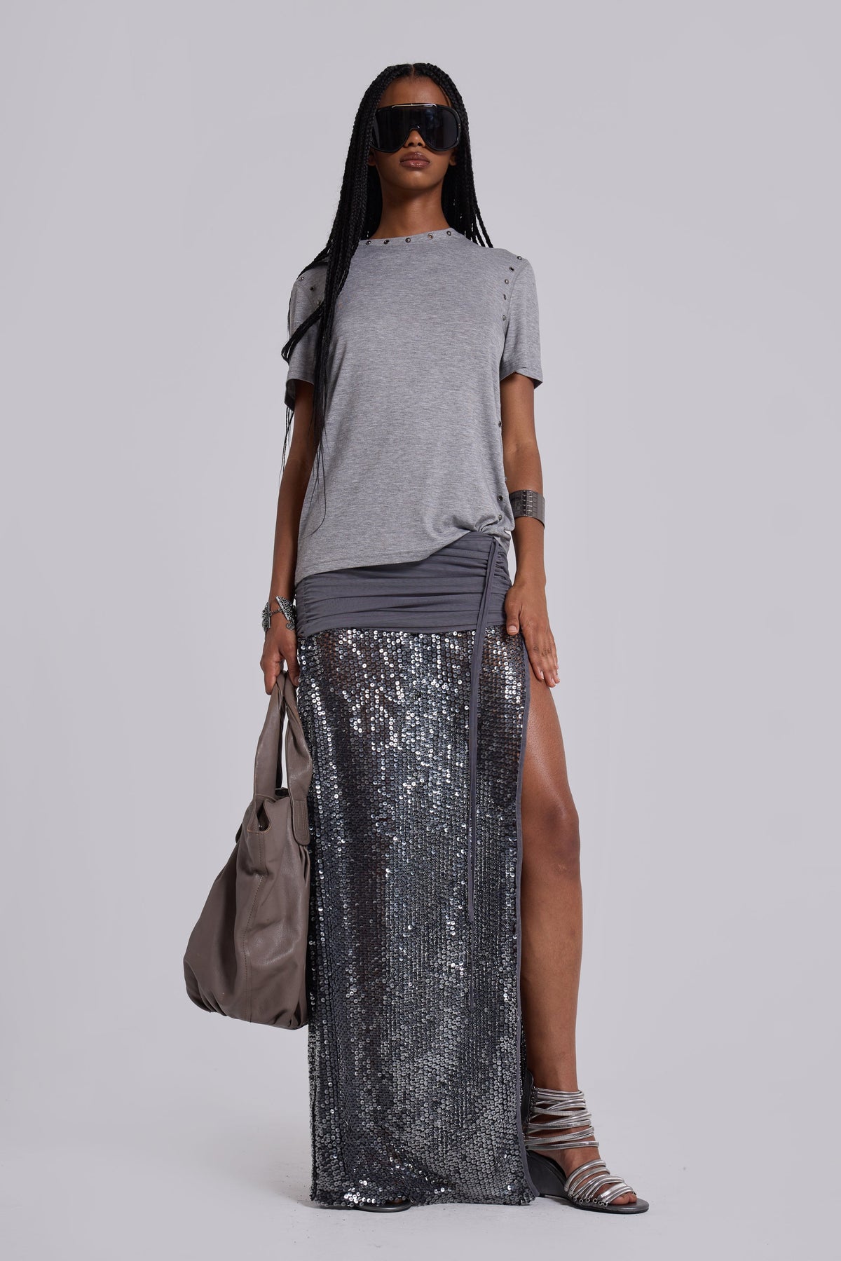 Studded Grey Marl Mist T-Shirt