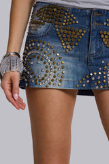 Hena Studded Denim Mini Skirt