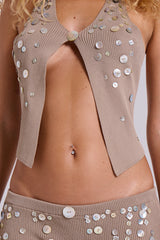 Azalea Button Knit Halter Top In Sand