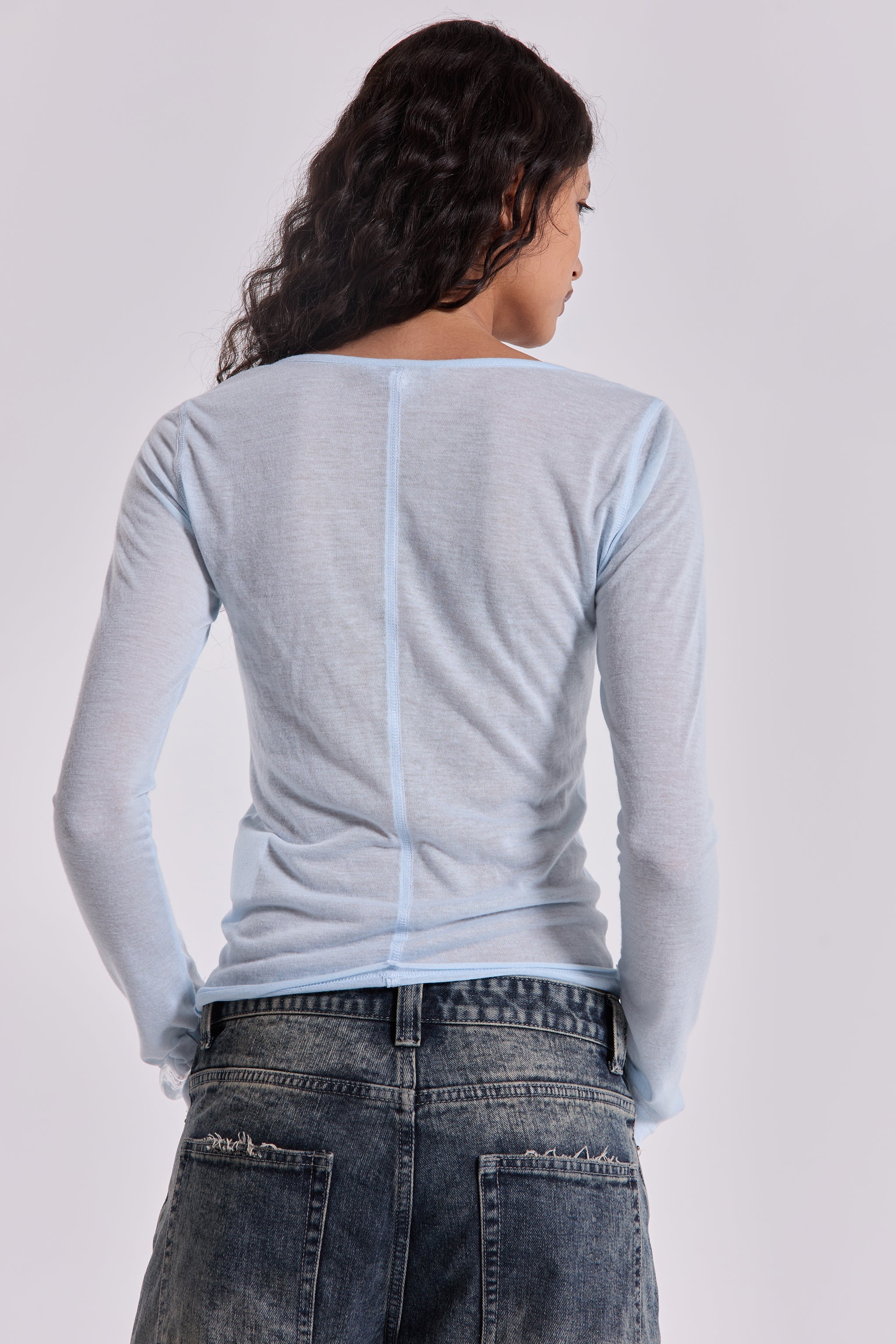 Sheer Henley Top In Sky