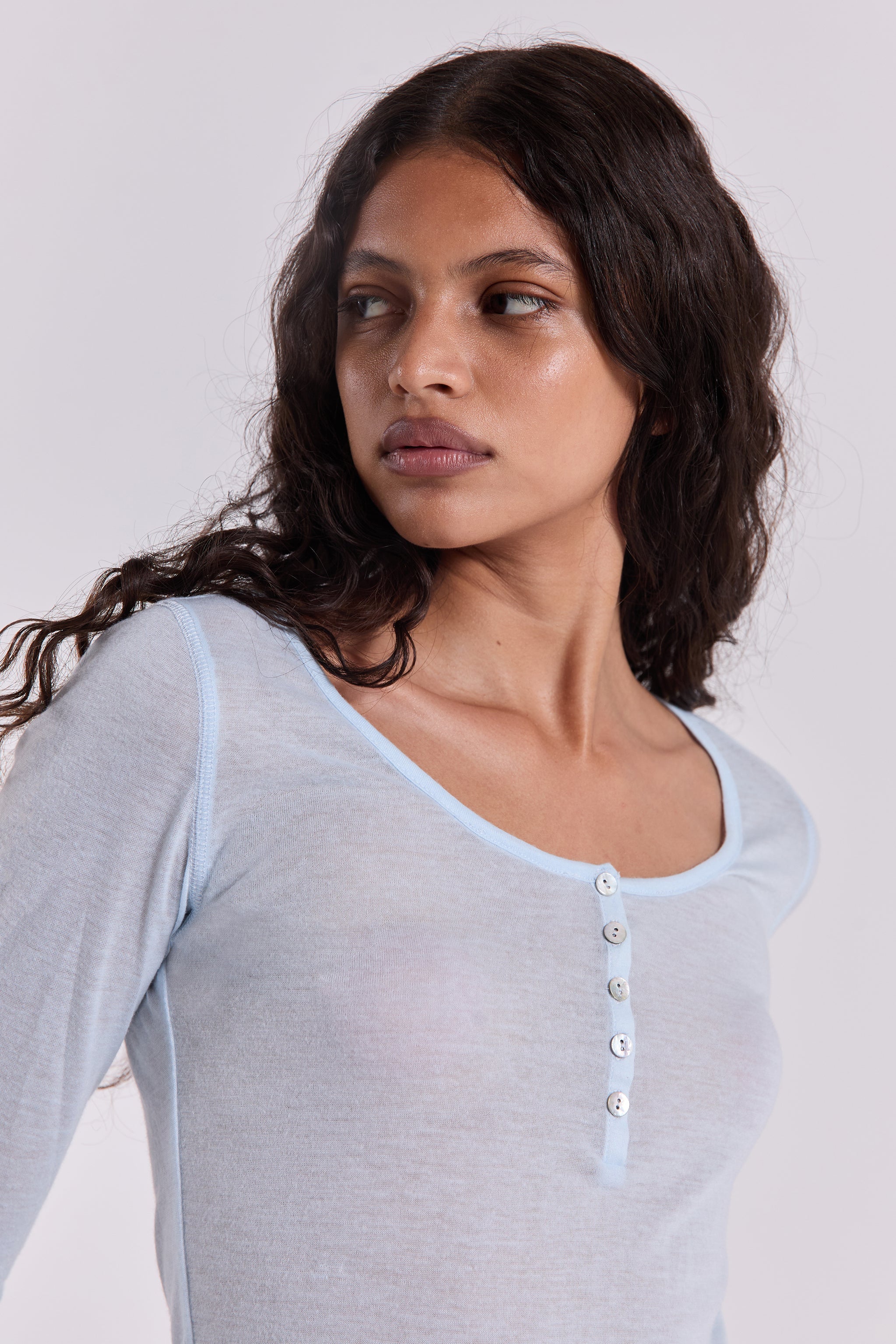 Sheer Henley Top In Sky