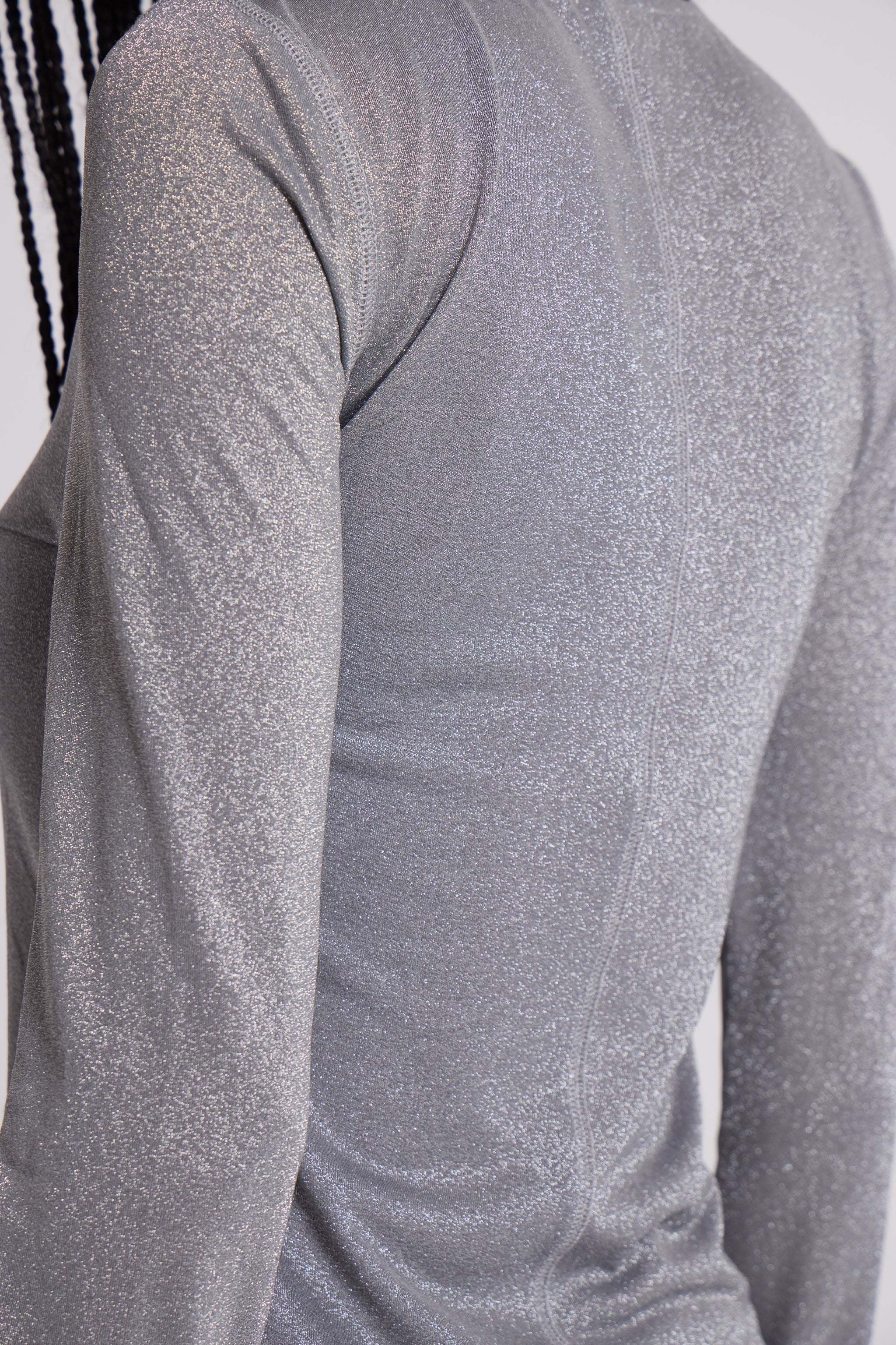 Xeni Glitter Long Sleeve Top in Silver