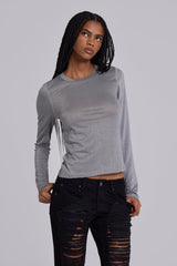 Xeni Glitter Long Sleeve Top in Silver