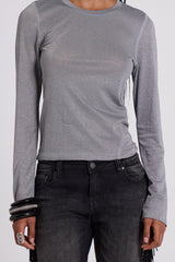 Xeni Glitter Long Sleeve Top in Silver