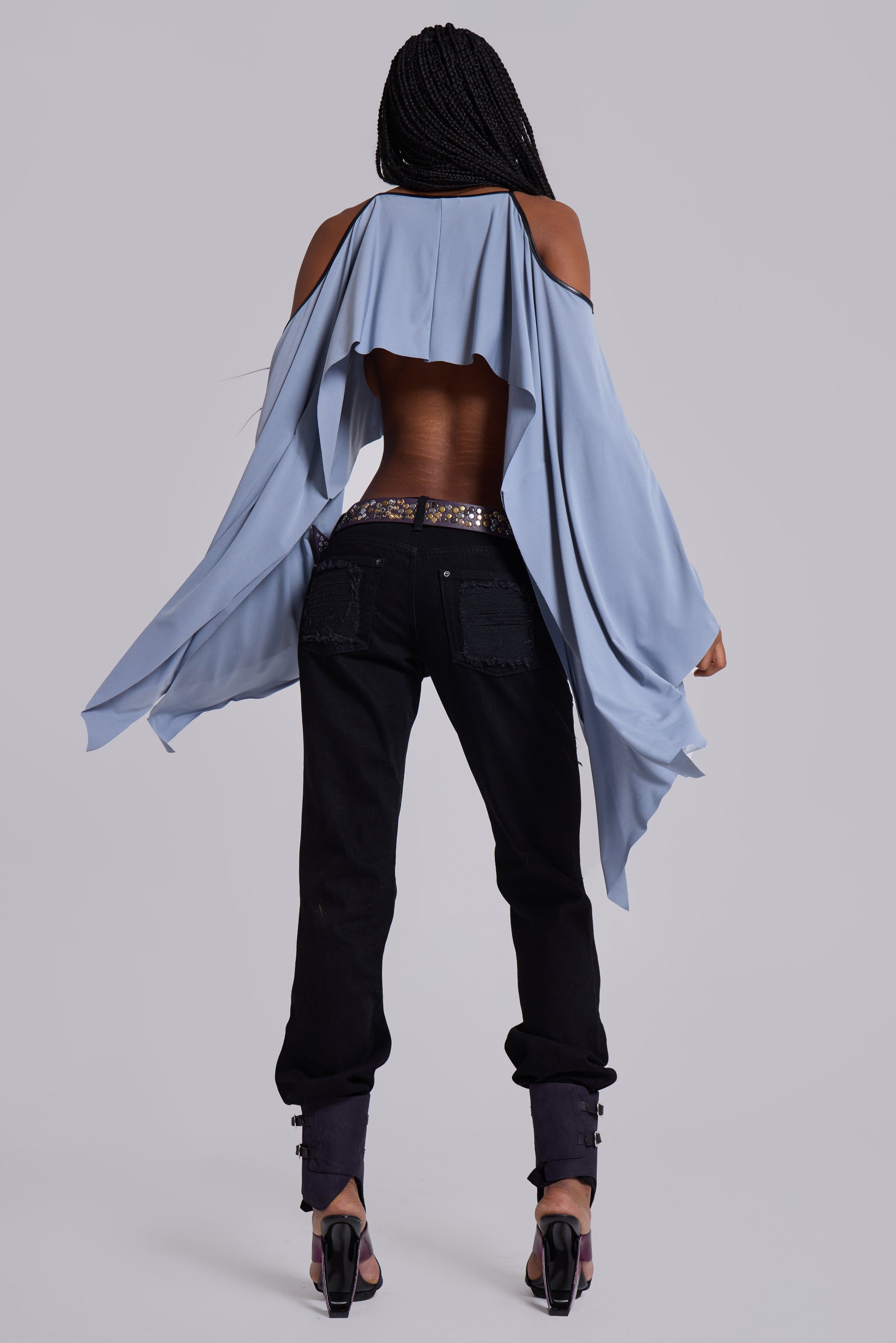 Zain Shredded Bootcut Jeans in Black