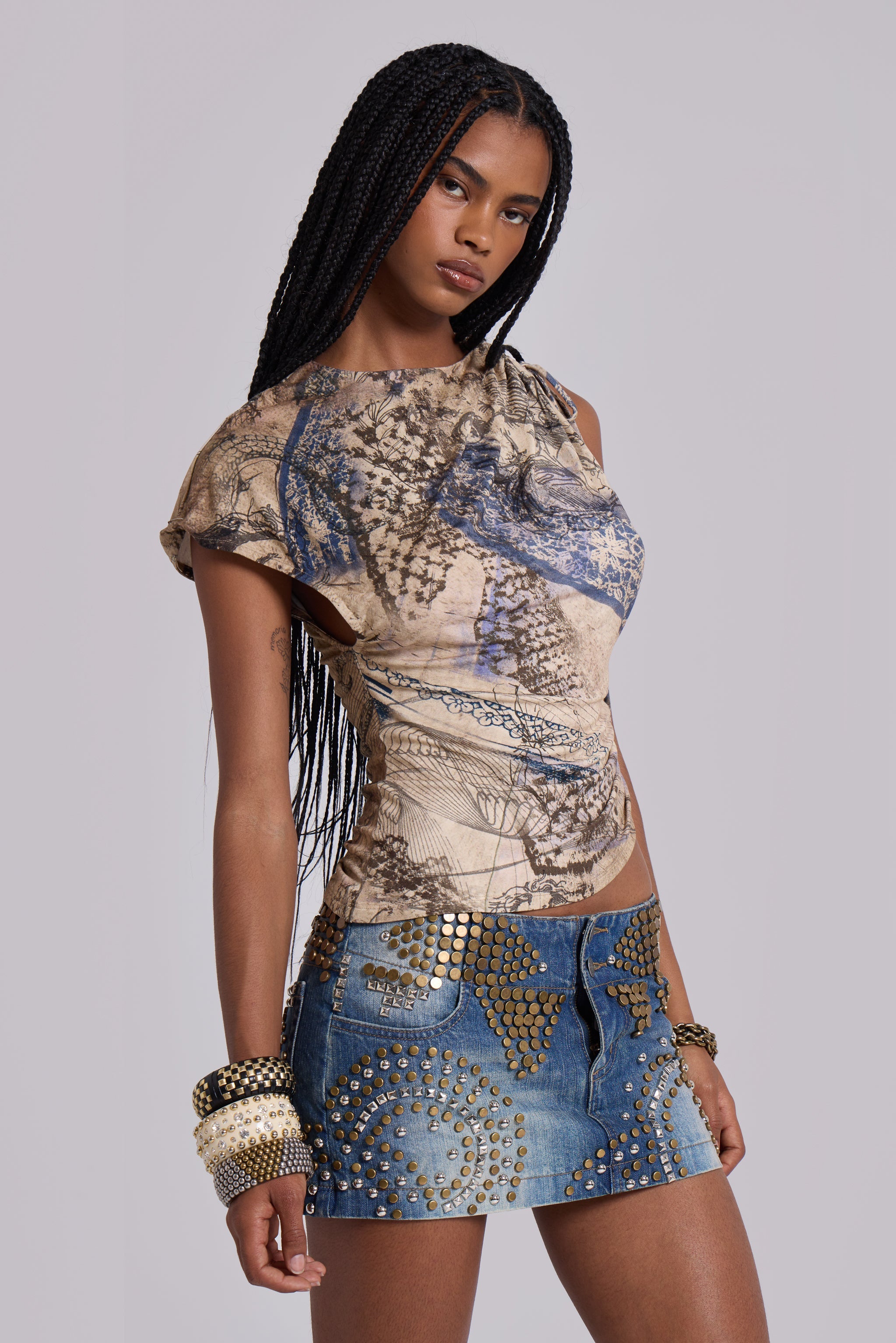 Hena Studded Denim Mini Skirt