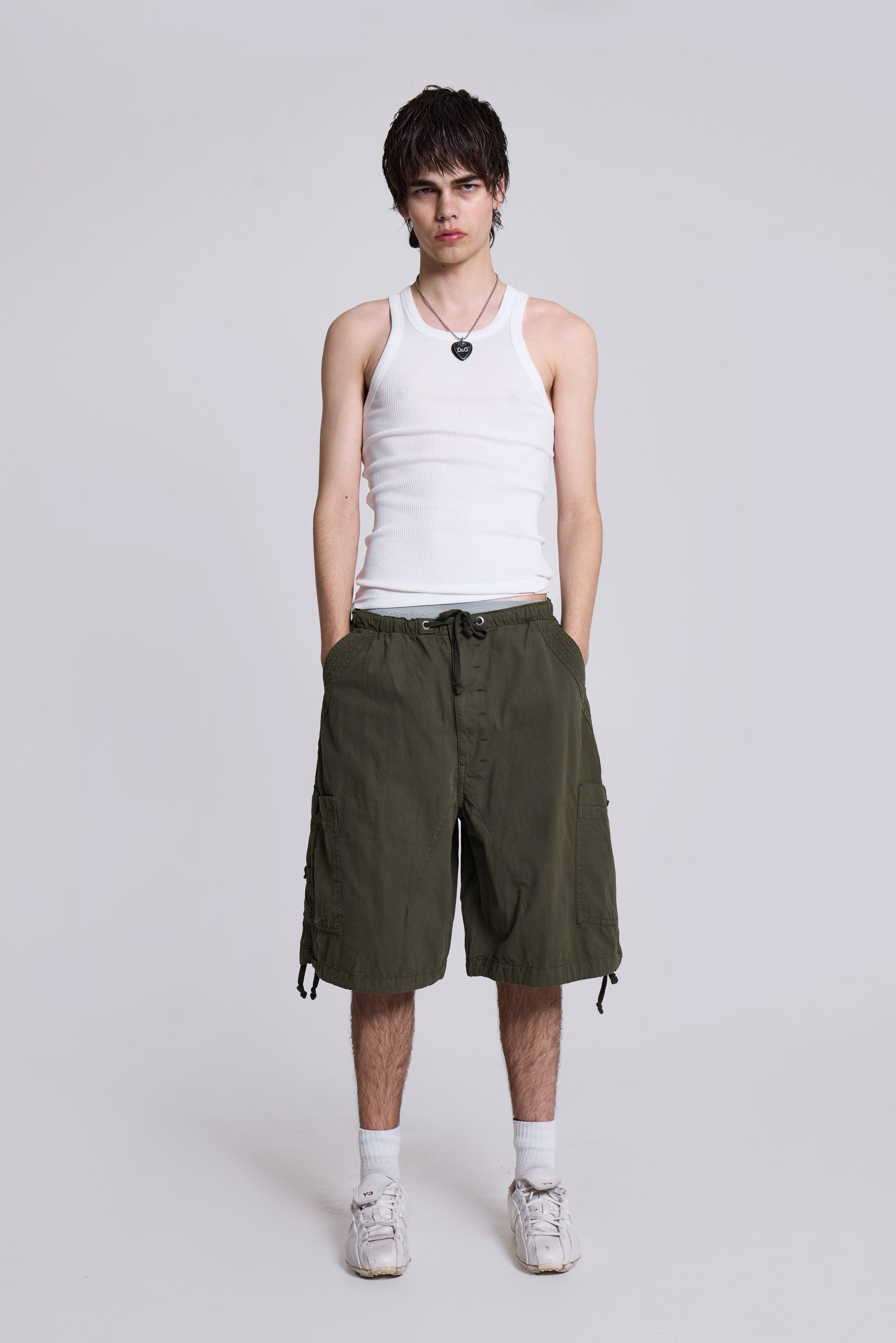 Khaki Parachute Cargo Baggy Shorts