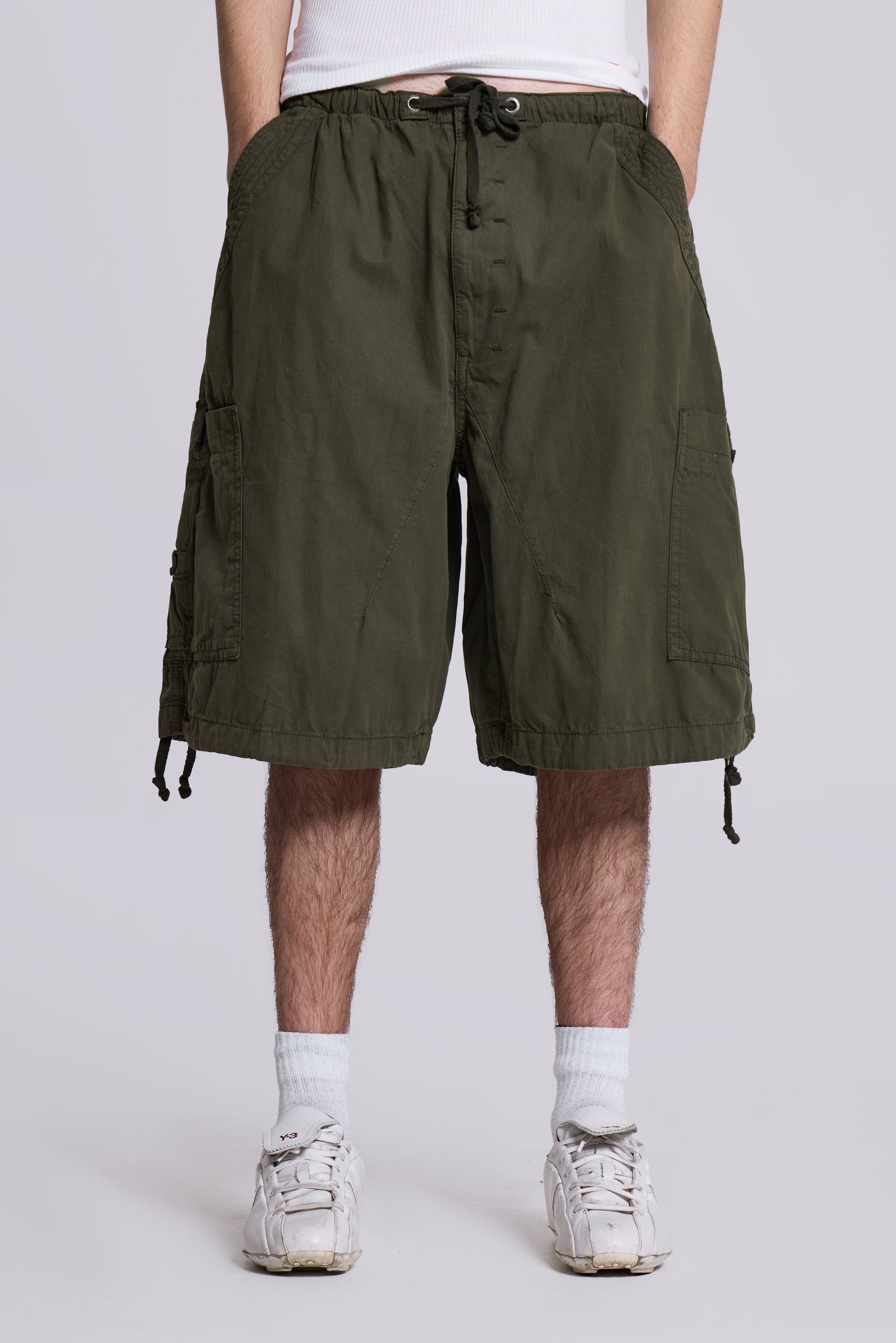 Khaki Parachute Cargo Baggy Shorts