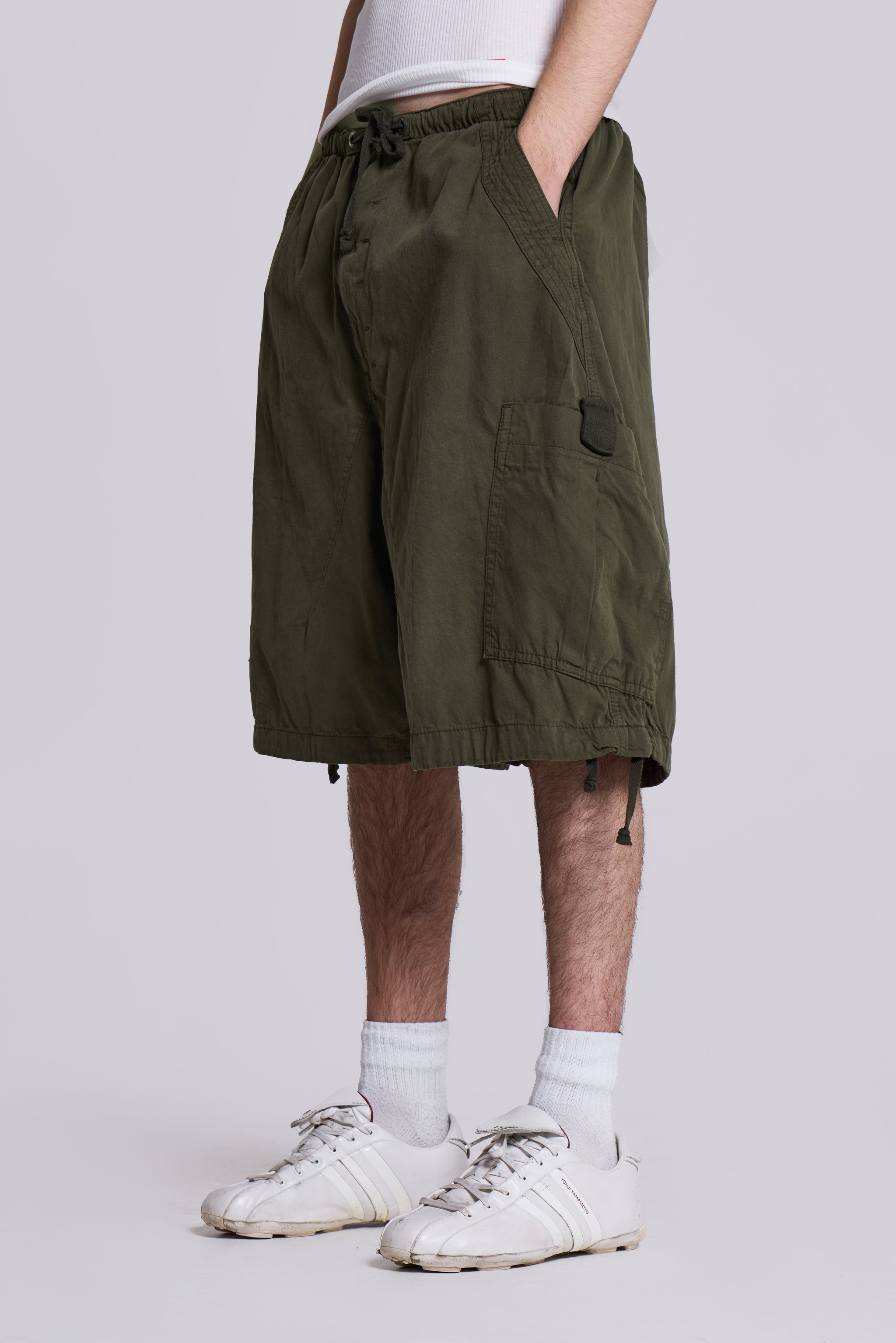 Khaki Parachute Cargo Baggy Shorts