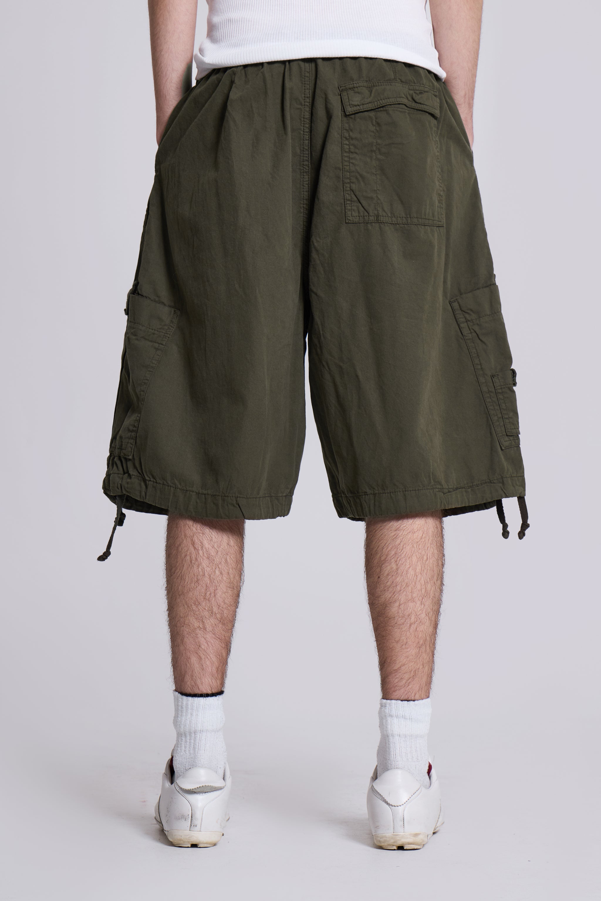 Khaki Parachute Cargo Baggy Shorts