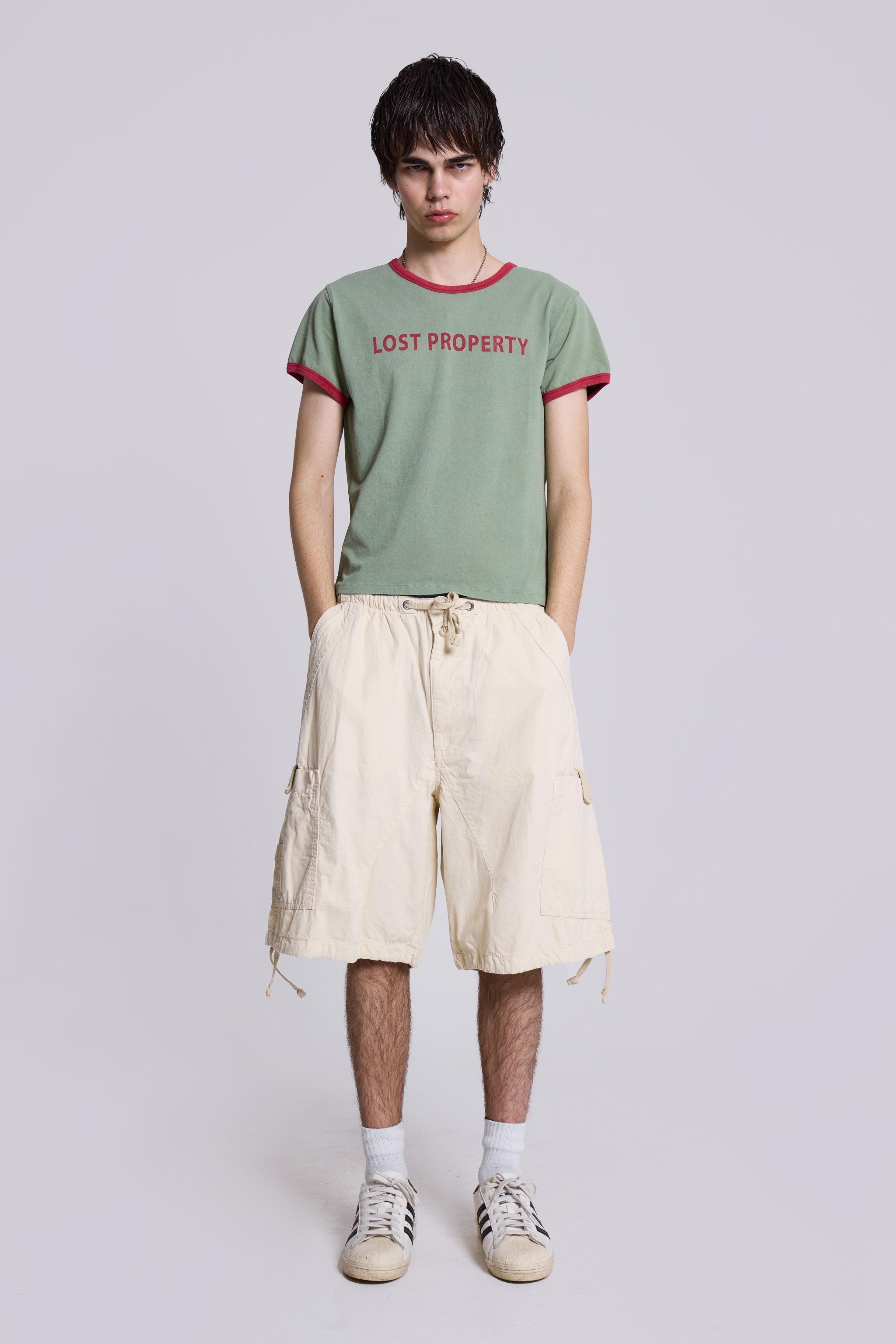 Ecru Parachute Cargo Baggy Shorts