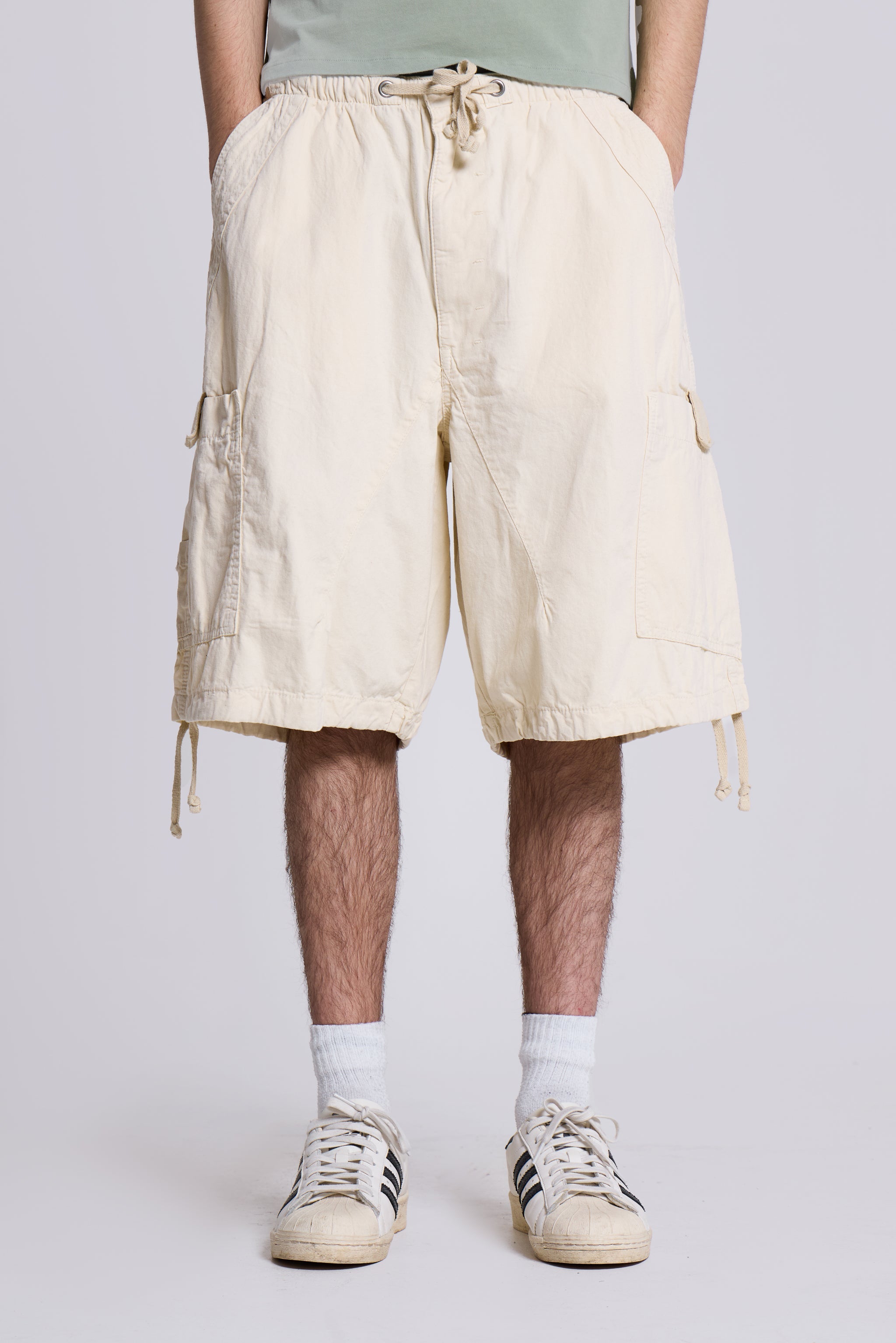 Ecru Parachute Cargo Baggy Shorts