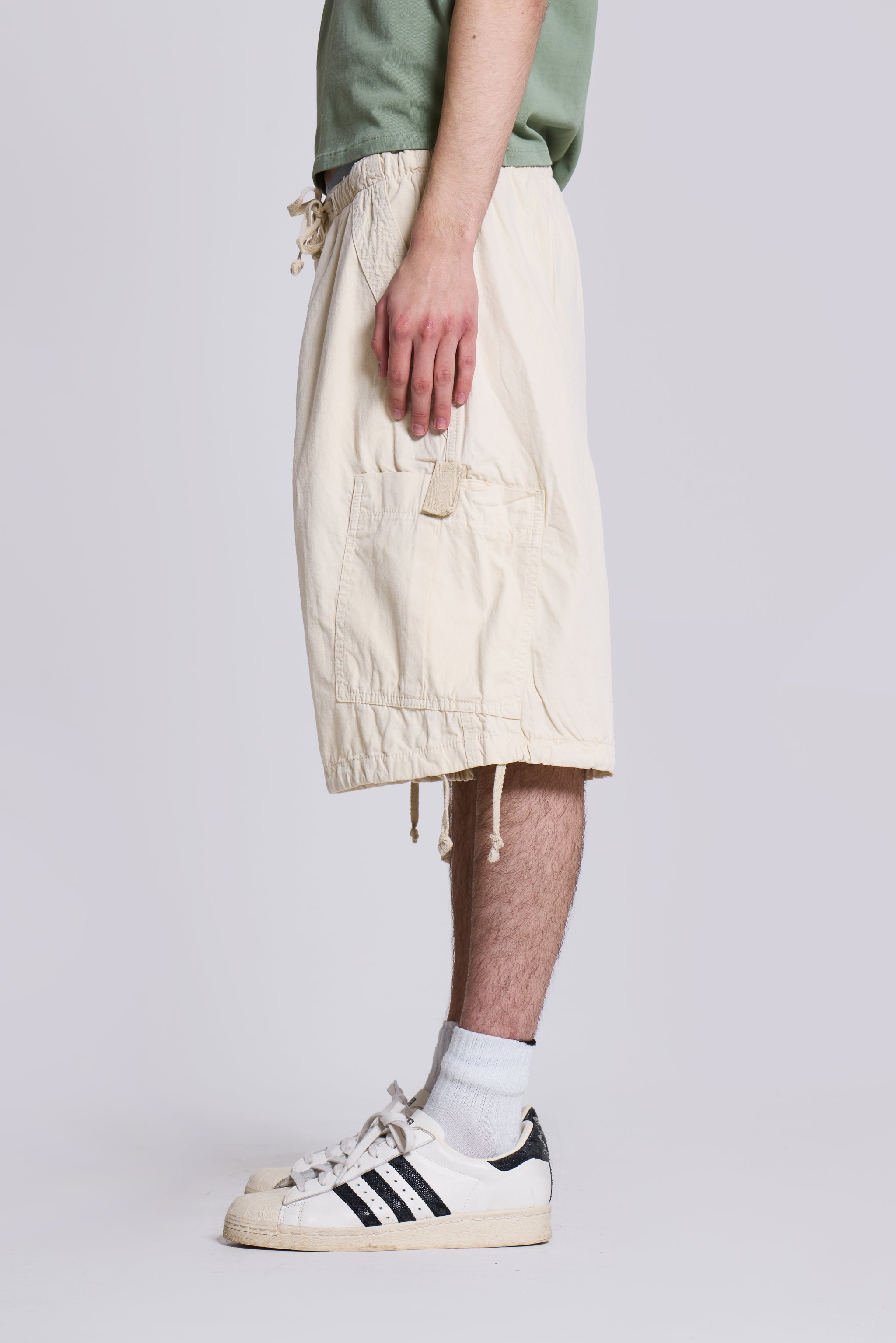 Ecru Parachute Cargo Baggy Shorts