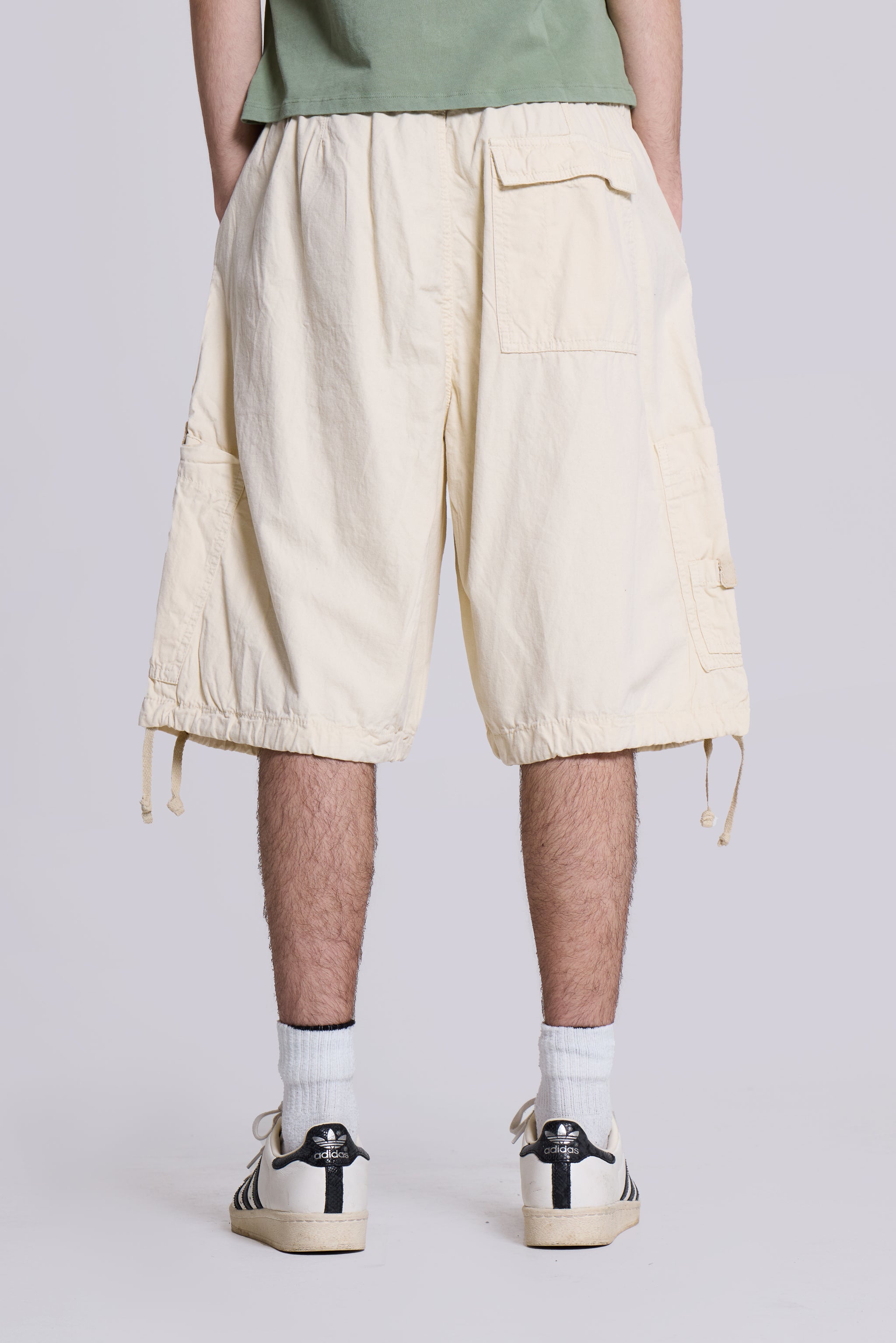 Ecru Parachute Cargo Baggy Shorts