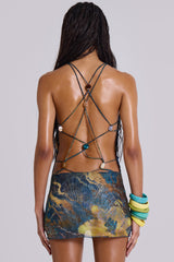 Luiza Mesh Beaded Backless Mini Dress