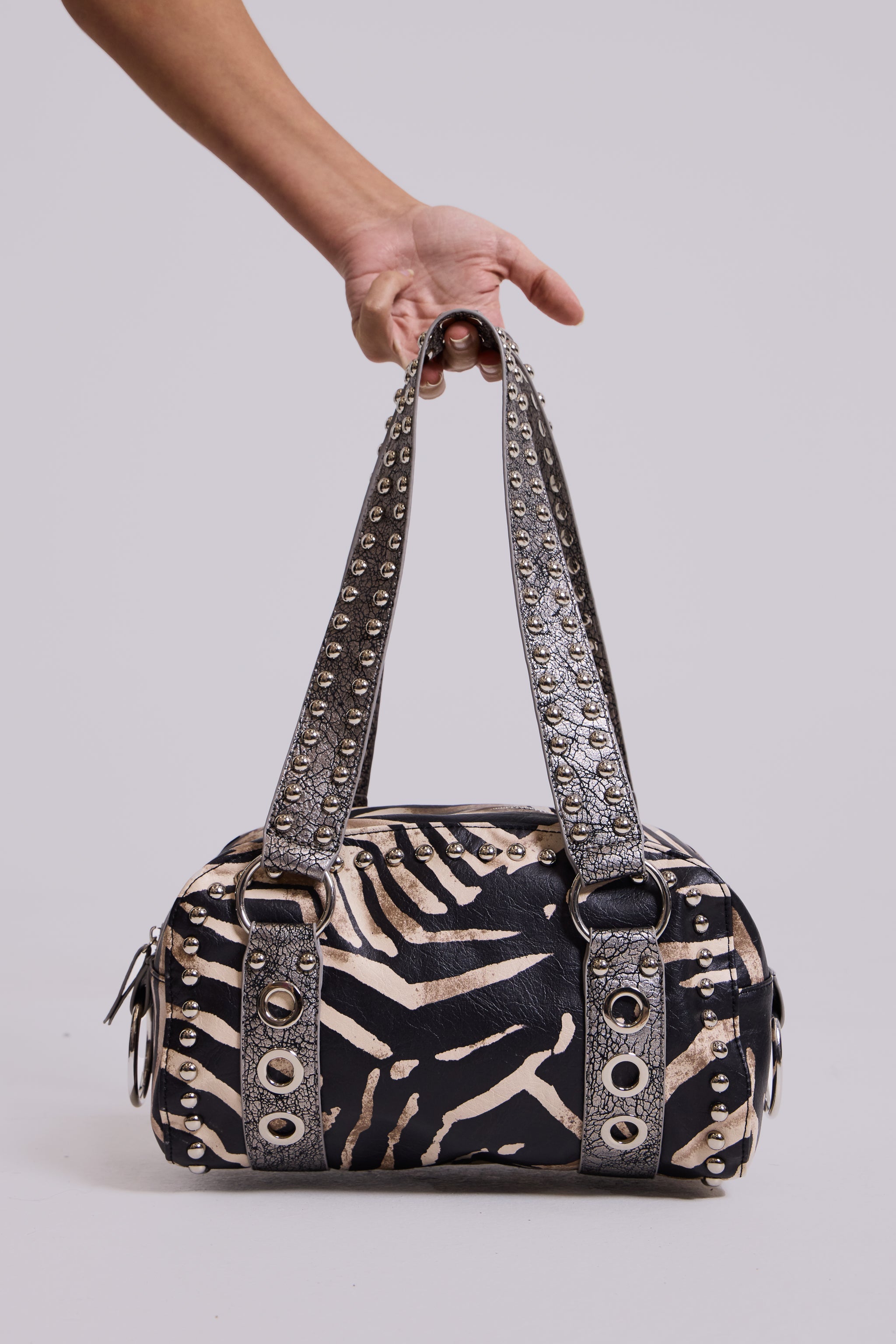 Marza PU Leather Studded Bag in Zebra