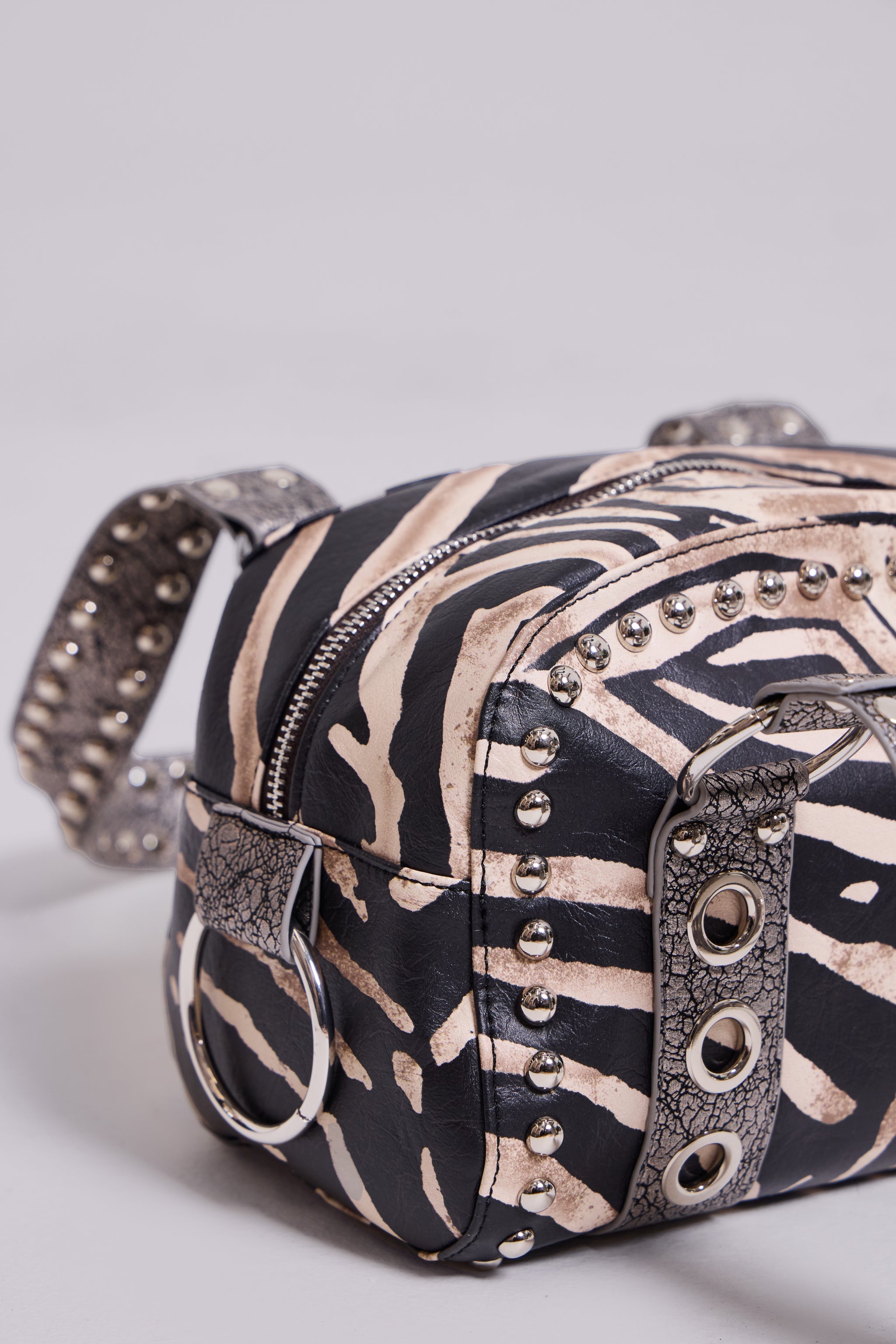 Marza PU Leather Studded Bag in Zebra