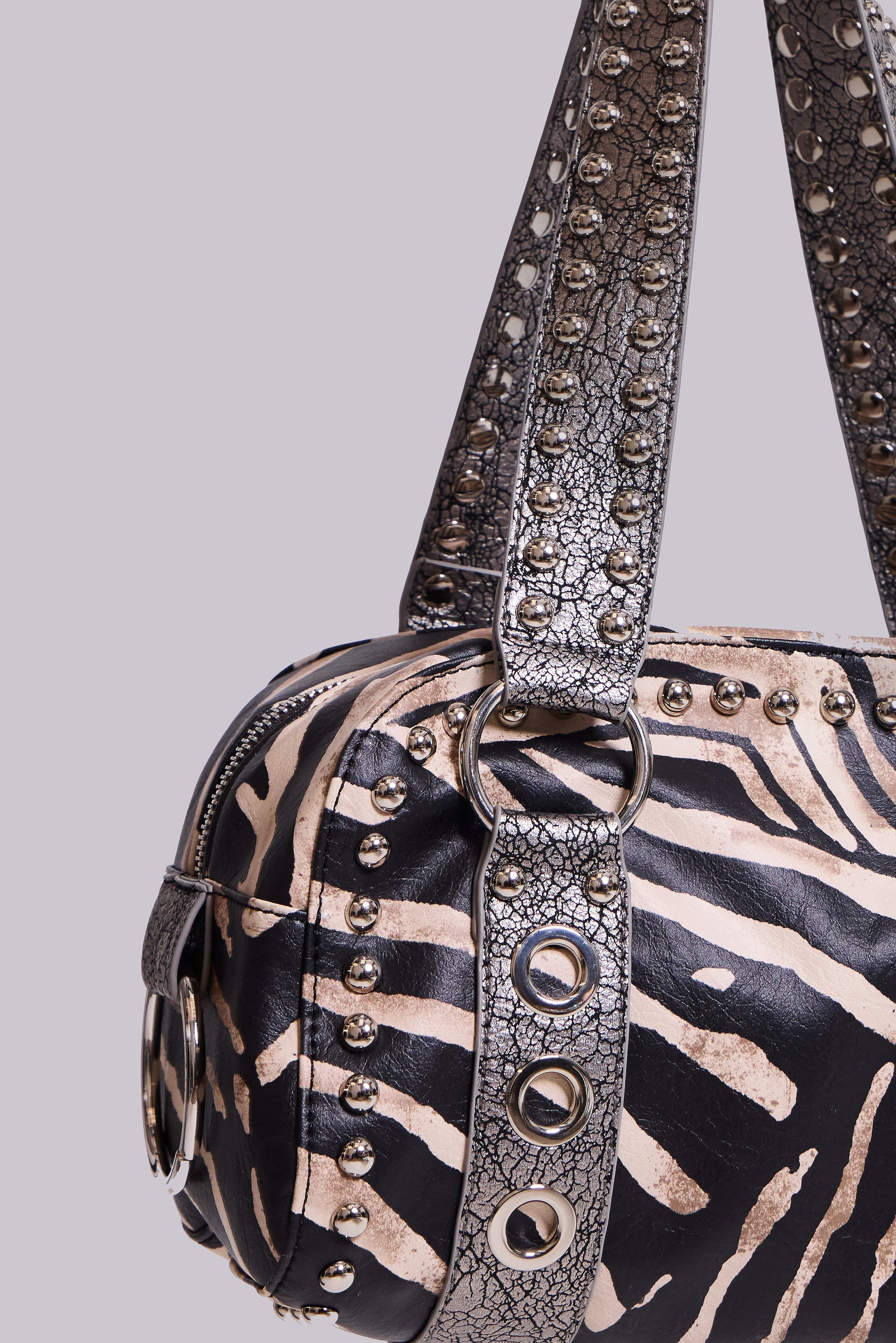 Marza PU Leather Studded Bag in Zebra
