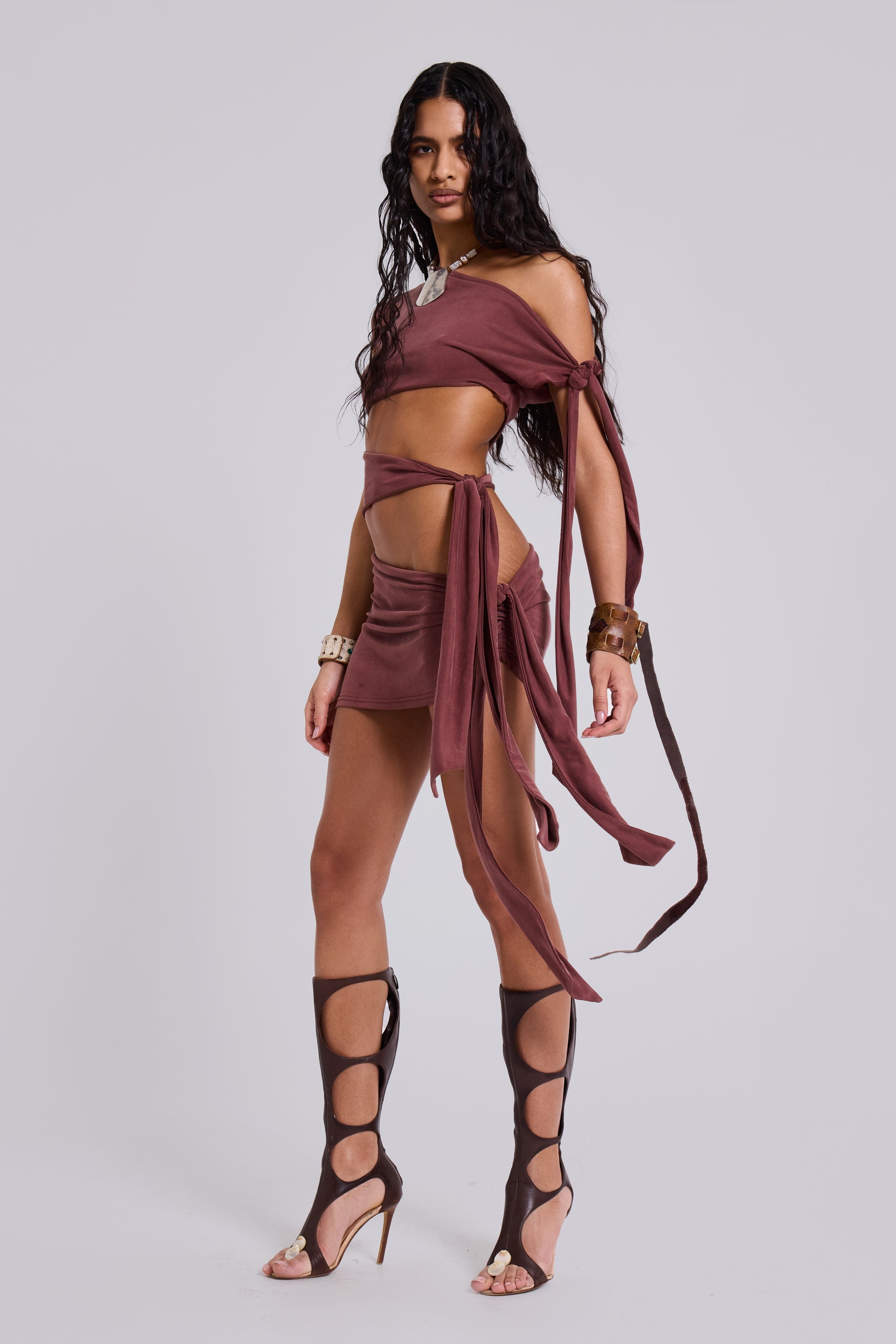 Mena Asymmetric Mini Dress in Sienna