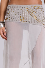 Xtal Studded Chiffon Midi Skirt