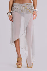 Xtal Studded Chiffon Midi Skirt