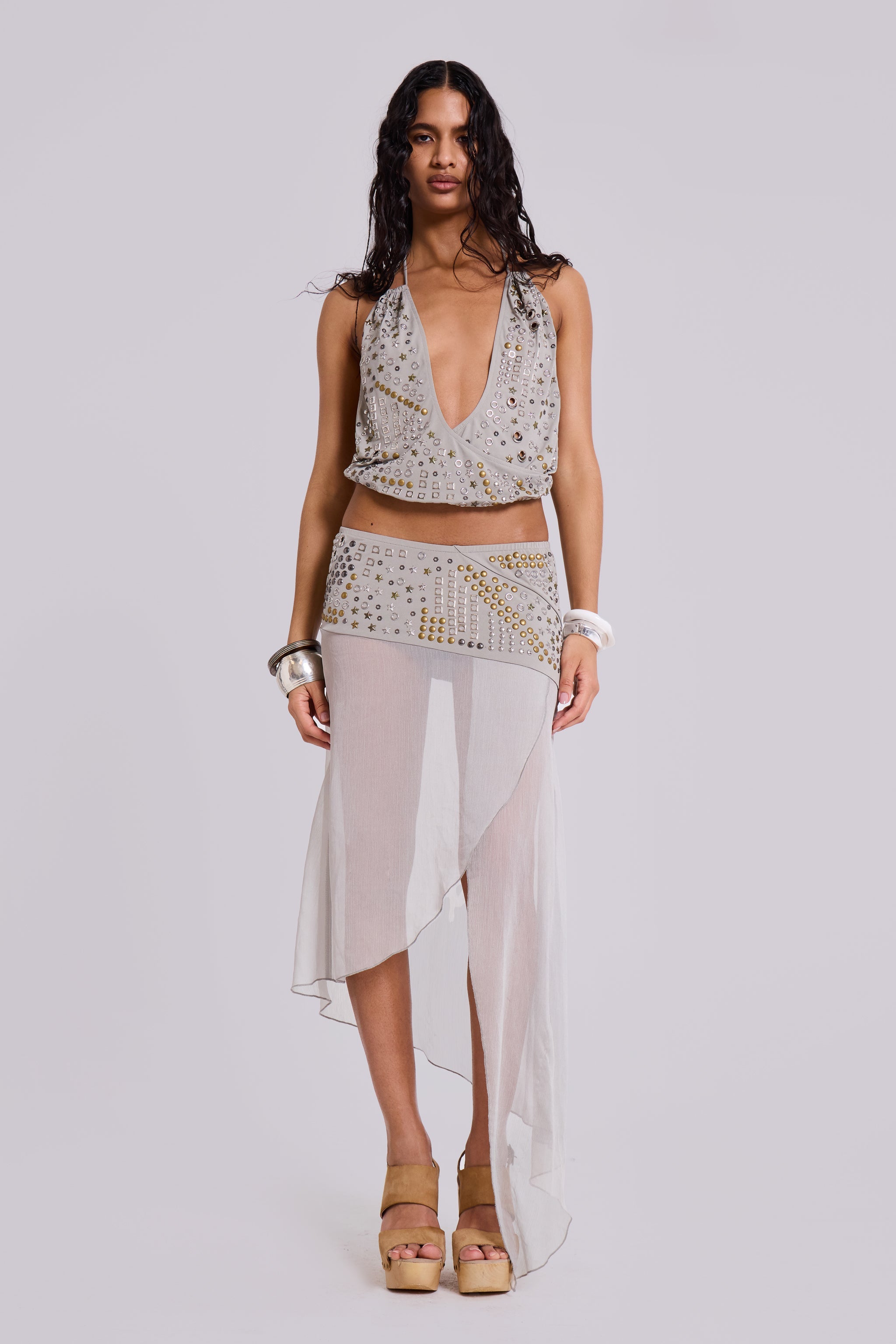 Xtal Studded Backless Plunge Top