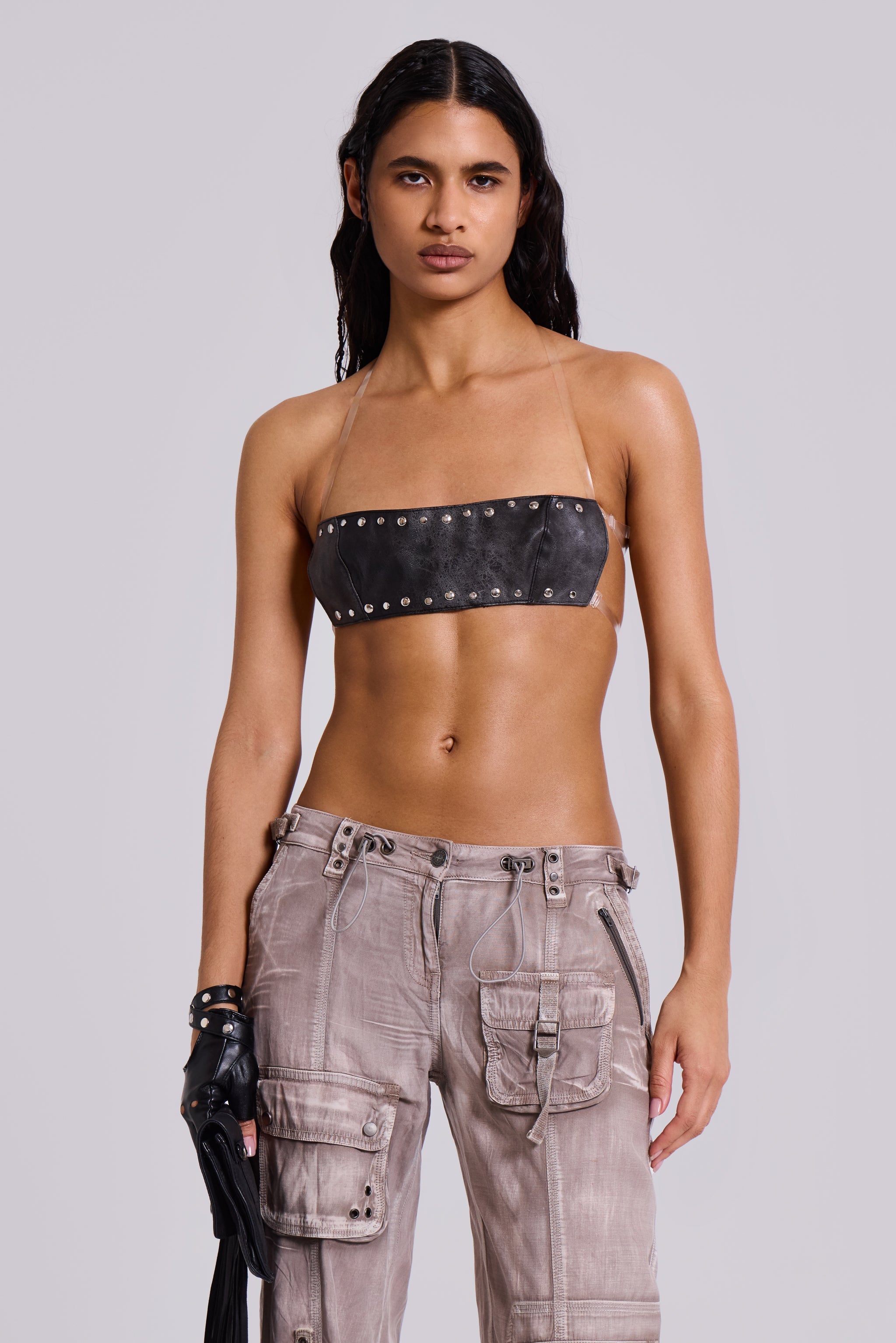 Censored PU Leather Bralette Top