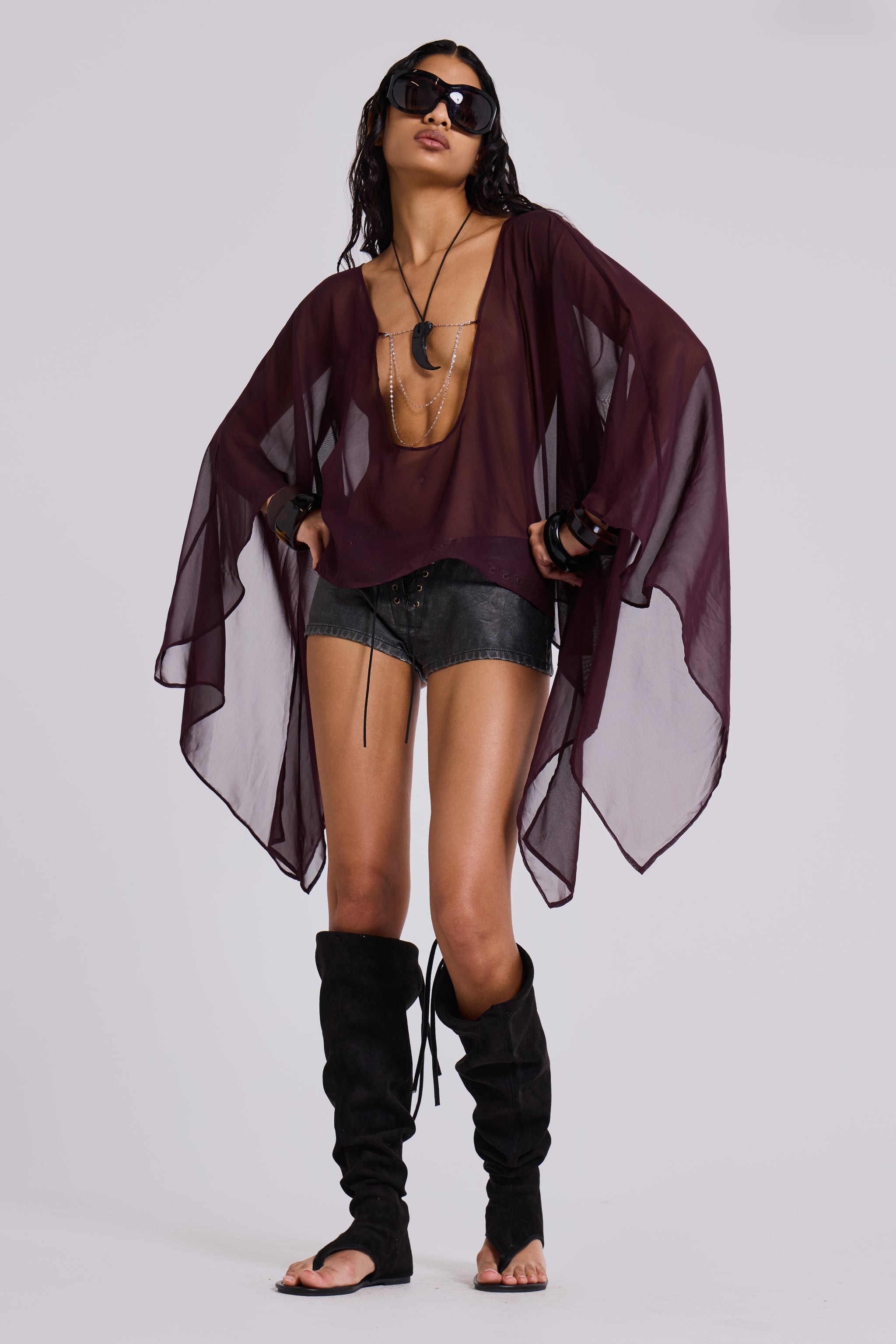 Vaca Whipstitch Faux Leather Mini Shorts in Black