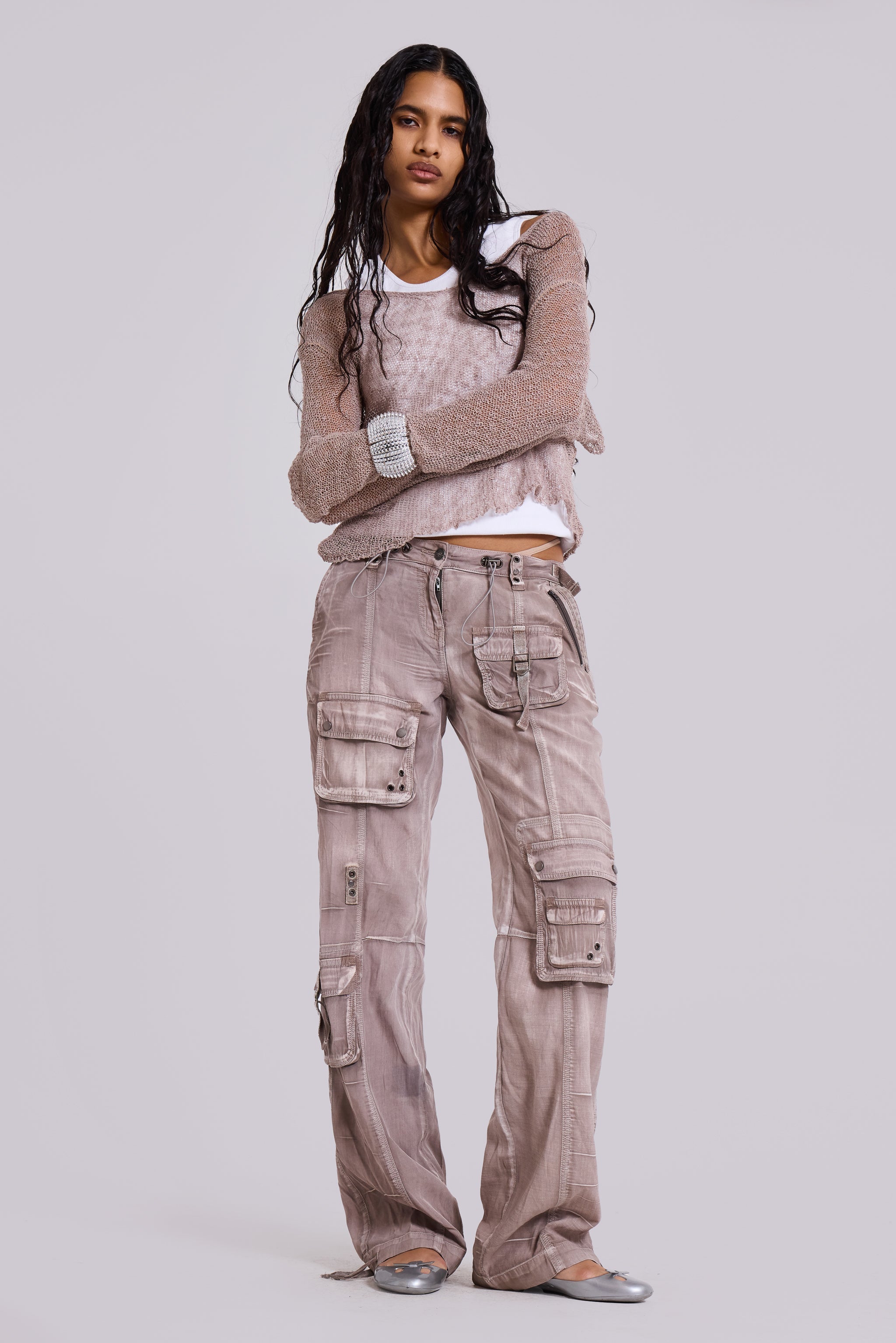 Ara Low-Rise Washed Cargo Trousers