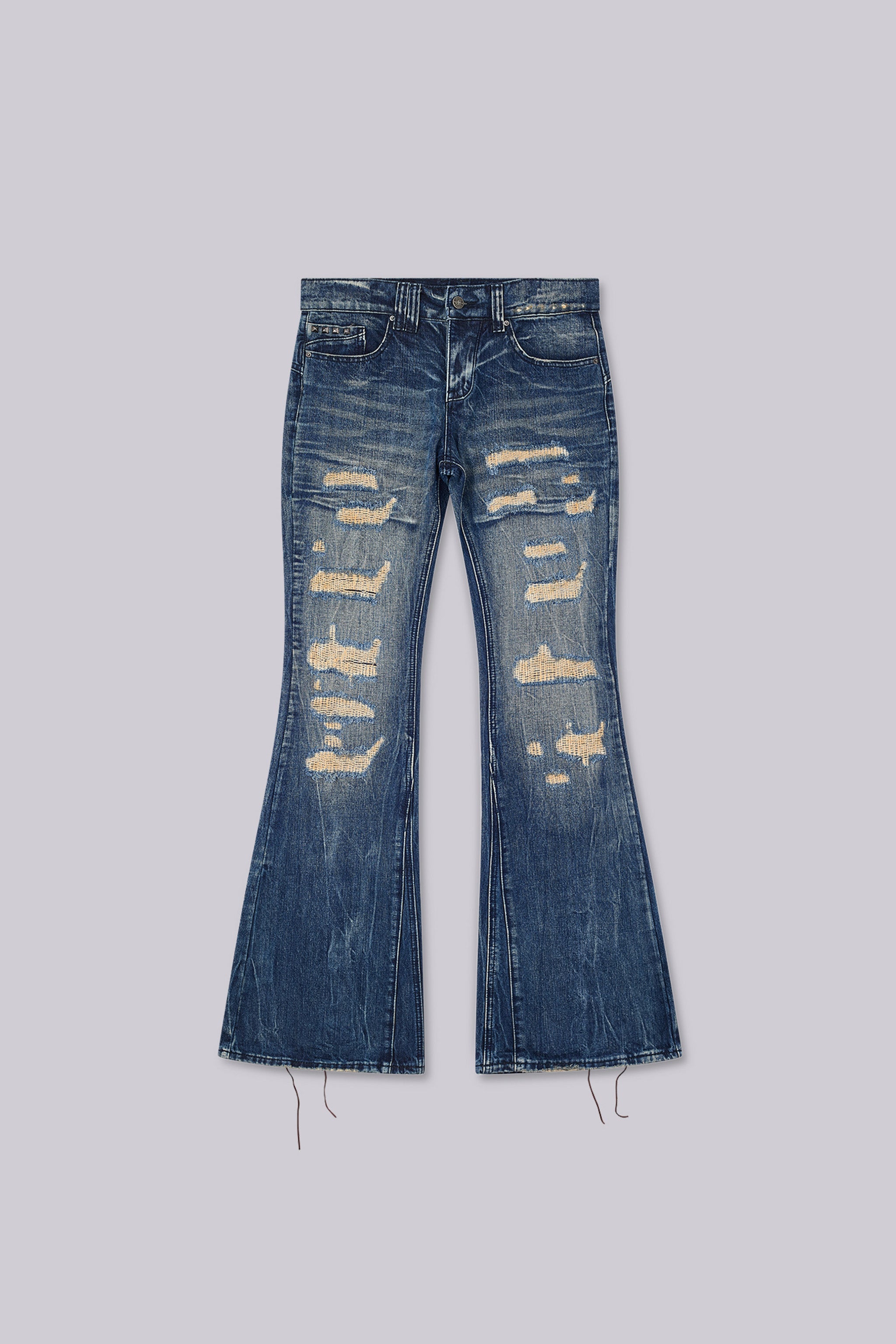Washed Blue Laced Flared Jeans